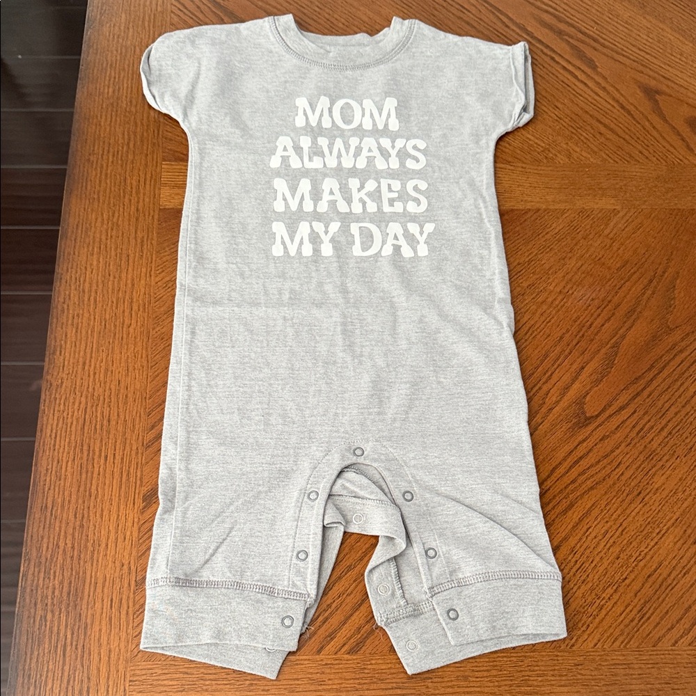 Gray Baby Romper with Text